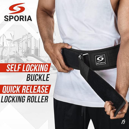 SPORIA Self-Locking Weight Lifting Belt | 4 inch Back Support | Includes Lifting Straps