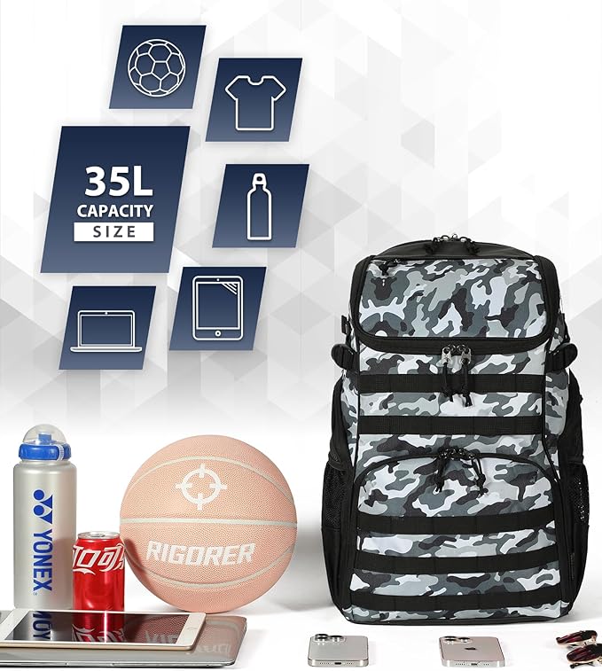 TRAILKICKER Basketball Bag Backpack with Ball Holder Multi-Sport Backpack for Soccer Volleyball Football Baseball Helmet
