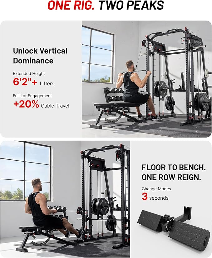 Mikolo M4 2.0 Smith Machine, 2200lbs Squat Rack with LAT-Pull Down System & Cable Crossover Machine, Training Equipment with Leg Hold-Down Attachment