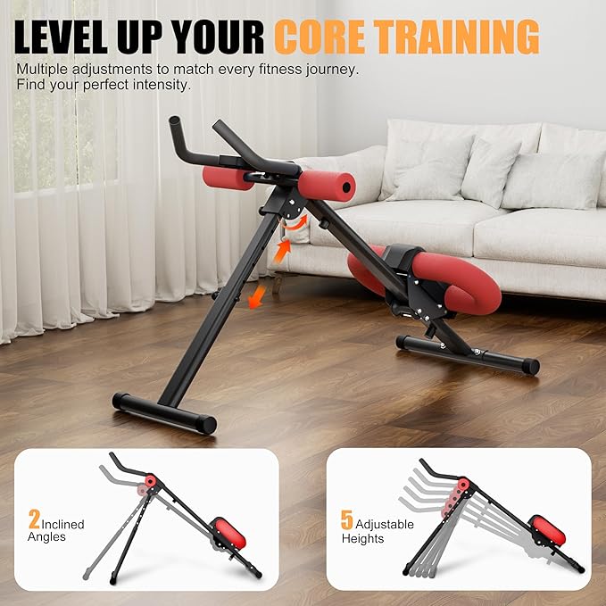 Abdominal Trainers - Adjustable Ab Trainer Machine, Foldable Abdominal Workout Equipment with Knee Protection - Home Gym Core Strength Trainer for Men & Women