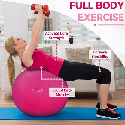 Fitvids Exercise Ball for Fitness, Yoga, Pilates with Quick Pump, Anti-Burst Slip Resistant Balance Ball
