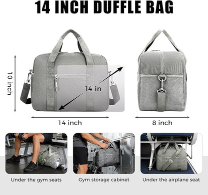 14 inch Small Gym Bag for Men & Women, Mini Duffle Bag for Travel Sports, Lightweight Carry On Duffel Bag, Grey
