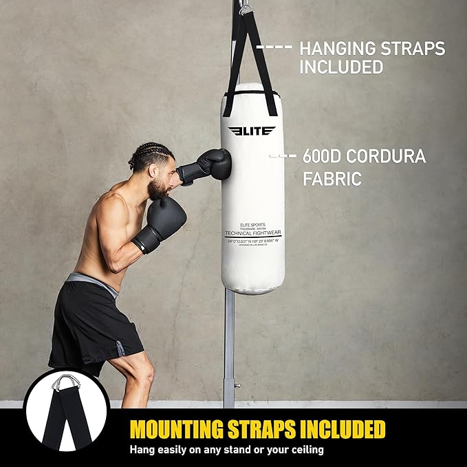 Elite Sports Boxing Bag 4 FT – Heavy Duty Canvas Punching Bag with Straps for Boxing, Training, MMA, Muay Thai, Kickboxing, Martial Arts & Fitness – UNFILLED Heavy Bag