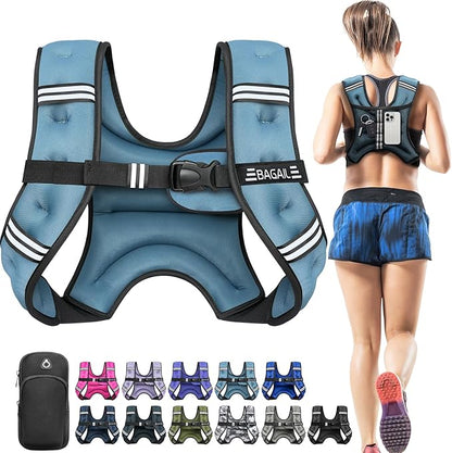BAGAIL Comfort-Fit Weighted Vest for Woman, Even Weight Distribution, Faster Weight Loss, No-Chafe or Bounce for Walking & Running with Detachable Phone Pouch & Reflective Stripes (Available 5-30lbs)