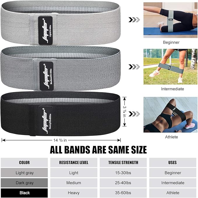 Resistance Bands for Legs and Butt, Exercise Bands Booty Bands Hip Bands Wide Workout Bands Sports for Squat Glute Hip Training (Set of 3)