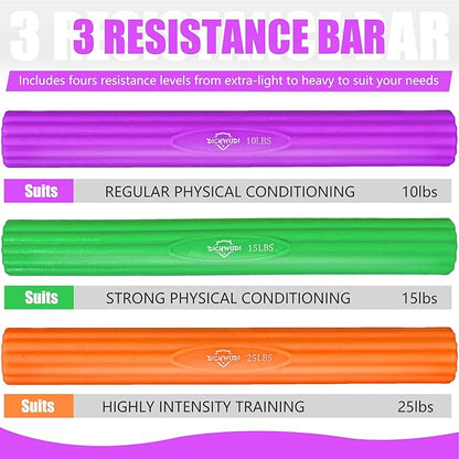 Flex Therapy Bar and Grip Strength Trainers set, Physical Therapy & Resistance Bar for Golfers Elbow, Tendinitis, Wrist,Forearms Pain, Improve Grip Strength and Relieve Pain