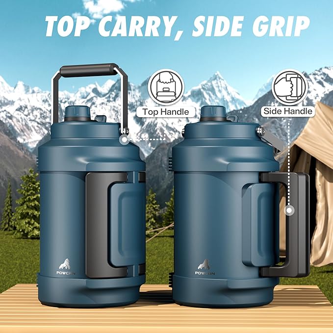 Gallon Water Jug for Outdoors: 2-in-1 Straw Spout Lid, Dual Handle, Leakproof, Keep Cold 48H, 128 oz Insulated Water Bottle for Men, Travel, Gym, Trip, Workout, Camping, Hydration, Fitness (Deepsea)