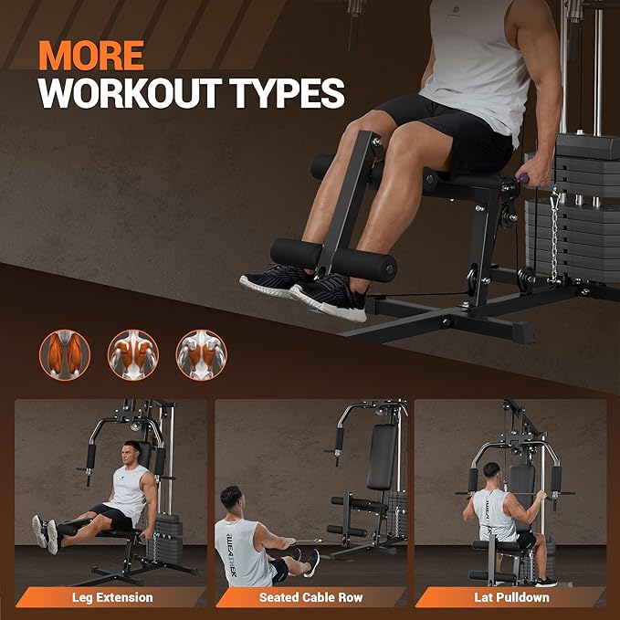 Home Gym Equipment, Multifunctional Workout Station with 100LBS Weight Stack, Home Gym Machine for Full Body Traning with LAT Pulldown System