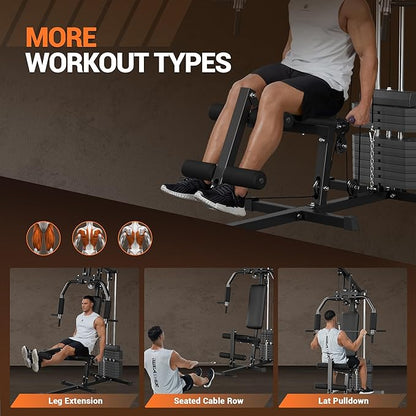 Home Gym Equipment, Multifunctional Workout Station with 100LBS Weight Stack, Home Gym Machine for Full Body Traning with LAT Pulldown System