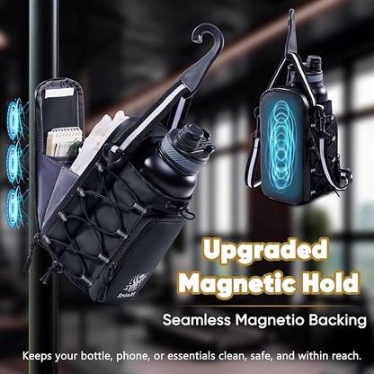 Magnetic Gym Bag for Water Bottle – Fits Up to 46oz, Sling Water Bottle Holder with Strap & Phone Pocket, Magnetic Workout Bag for Gym, Fitness, Outdoor, Men & Women