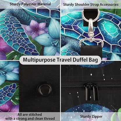 Travel Duffel Bag Galaxy Turtle Sport Tote Gym Bag Waterproof Foldable Carryon Weekend Overnight Training Handbag Sports Duffle Bags for Women Men Boys Girls