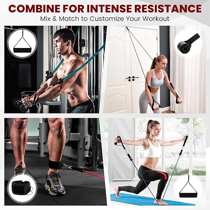 Resistance Bands Set (11-Pack) – Tube Exercise Bands with Handles, Door Anchor & Carry Bag | Home Gym Fitness Equipment for Men & Women | Strength Training, Physical Therapy & Workouts
