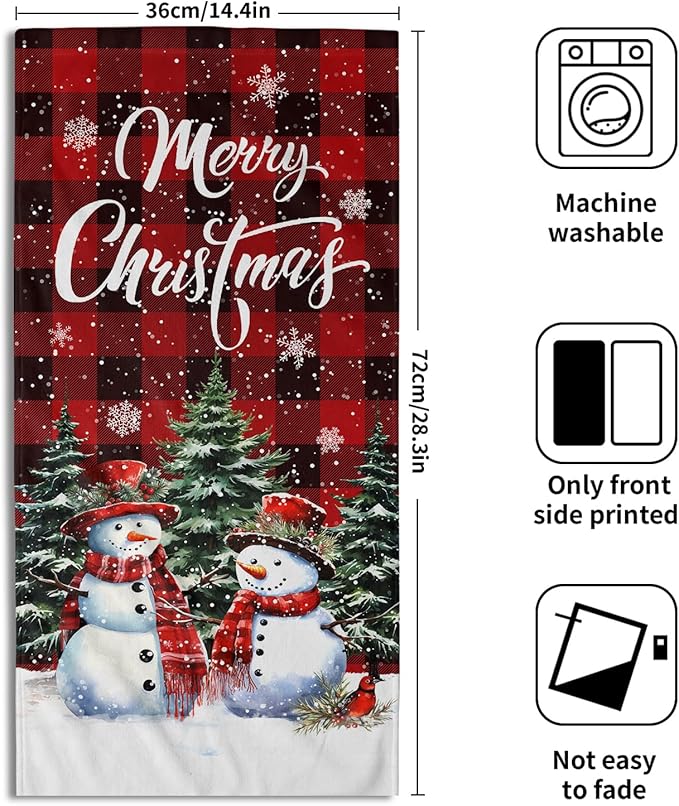Xmas Snowman Small Bathroom Towels Set Merry Christma Black Red Buffalo Plaid Hand Towels Winter Trees Holiday Kitchen Dish Towels Absorbent Fingertip Towel for Hotel Beach Gym Spa 28x14 inch
