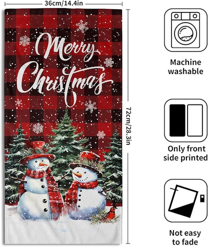 Xmas Snowman Small Bathroom Towels Set Merry Christma Black Red Buffalo Plaid Hand Towels Winter Trees Holiday Kitchen Dish Towels Absorbent Fingertip Towel for Hotel Beach Gym Spa 28x14 inch