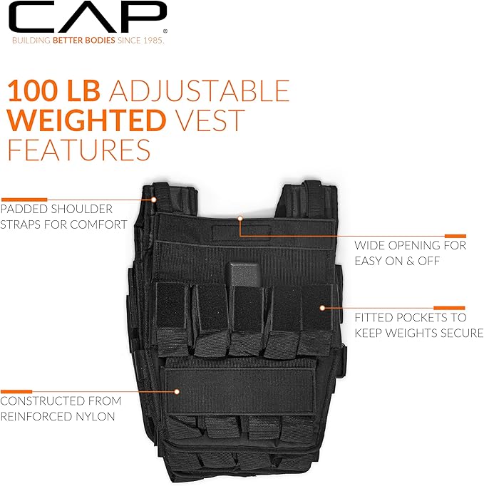 CAP Barbell Adjustable Weighted Vest | 20-150 lbs | Heavy-Duty Workout Vest with Removable Iron Weights for Strength Training, Cardio, Running, and Calisthenics