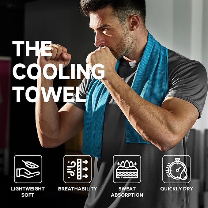 BILITOK Superfiber Ice Towel Neck, Soft Breathable Cold Towel Cooling, Yoga, Sports, Golf, Gym, Camping, Running, Fitness, Exercise and More Activities, 4 Packs (Blue/Green/Rose red/Gray)