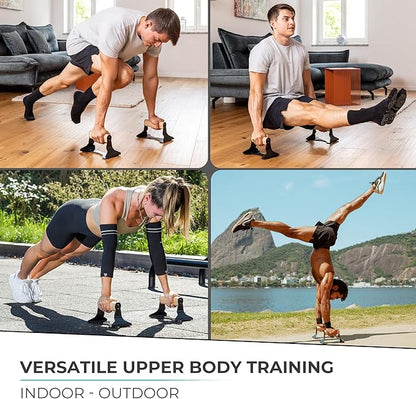 PULLUP & DIP Parallettes - Push Up Handles with Ergonomic Wooden Handles & Heavy-Duty Steel - Non-slip Parallettes Bars for Strength Training and Calisthenics - Press Up Handles for Push Ups