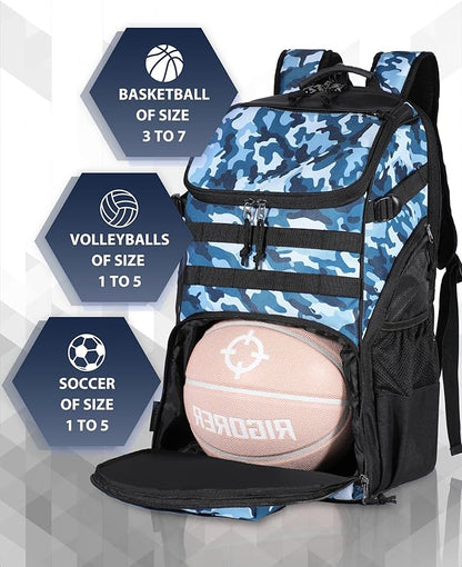 TRAILKICKER Basketball Bag Backpack with Ball Holder Multi-Sport Backpack for Soccer Volleyball Football Baseball Helmet