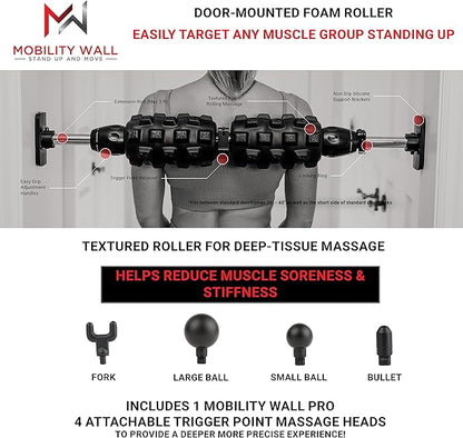 Pro Series- Stand Up Door Mounted Textured Foam Roller for Deep Tissue Massage & Muscle Recovery for Exercise, Includes 4 Trigger Point Attachments