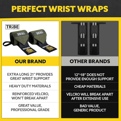 Tribe Lifting Heavy Duty Wrist Wraps & Lifting Straps for Weightlifting - Wrist Straps for Weightlifting Men with Silicone Grip & Padding - Gym Wrist Wraps and Lifting Straps
