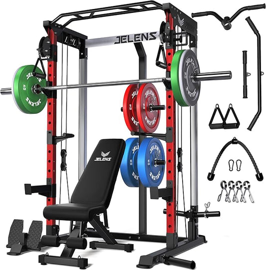 C21 Power Cage, 2000LBS Multi-Function Power Rack with Independent Dual Pulley System, All-in-One Squat Rack for Cable Crossover, Home Gym Workout Machine