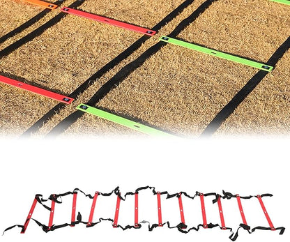Fixed Agility Ladder for Football Soccer Training, Speed Footwork Ladder with 12 Rungs 6M, Bright Color Non - Slip Rope Ladder for Sports Drills and Group Exercise