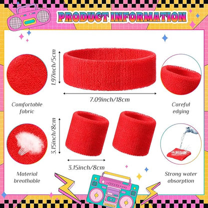 3 Pack Neon Sweatbands Set 80s Wristband and Headband Color War Accessories Sports Sweatbands for Summer Ball Party