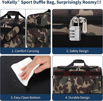 Gym Bag 20 inch Sport Duffle Bag for Men - 40L Weekender Duffel Bag for Travel - Camo