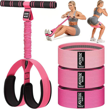 Pedal Resistance Band with Handle and Booty Bands Set for Women, 2 in 1 Fabric Exercise Bands for Core, Leg and Glutes, Full Body Home Gym Exercise Equipment for Yoga, Pilates, Physical Therapy