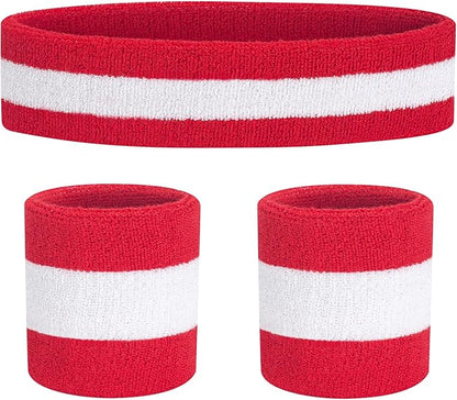 Sweatbands Headband and Wrist Set, Cotton Sweat Band for Athletic Men and Women, Sweatbands Sports Headbands for Working Out, Running, Basketball, Tennis, Yoga