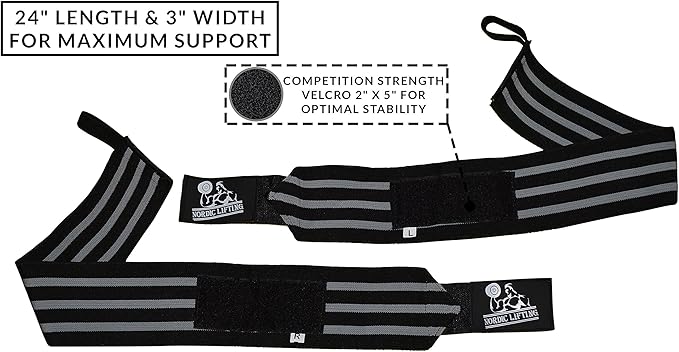 Nordic Lifting Wrist Wraps Super Heavy Duty (1 Pair/2 Wraps) 24" Support for Weight Lifting | Powerlifting | Gym | Cross Training- Weightlifting Thumb Loop - Men & Women