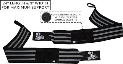 Nordic Lifting Wrist Wraps Super Heavy Duty (1 Pair/2 Wraps) 24" Support for Weight Lifting | Powerlifting | Gym | Cross Training- Weightlifting Thumb Loop - Men & Women