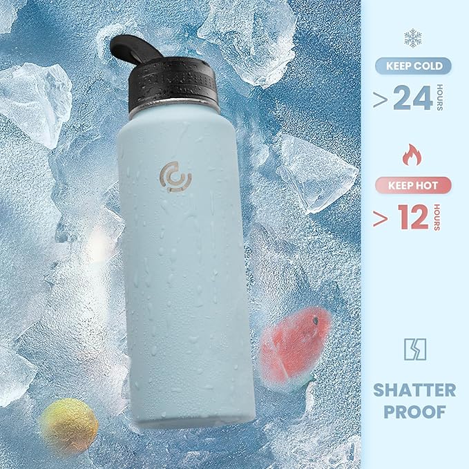COKTIK 40oz Sports Water Bottle, Stainless Steel Water Bottle for Insulated, Reusable Travel Bottle, With Straw, With Handle Grip for Easy Carrying, Suitable for Cycling, Outdoor Vacations(FOG)
