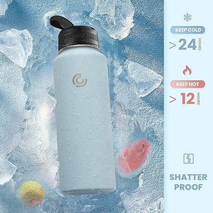 COKTIK 40oz Sports Water Bottle, Stainless Steel Water Bottle for Insulated, Reusable Travel Bottle, With Straw, With Handle Grip for Easy Carrying, Suitable for Cycling, Outdoor Vacations(FOG)