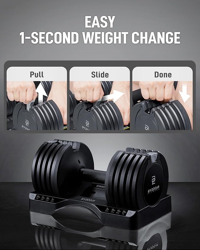 BYZOOM FITNESS Pure Series Adjustable Dumbbell 25LB Set of 2 + Adjustabel Bench Bundle Set for Home Gym