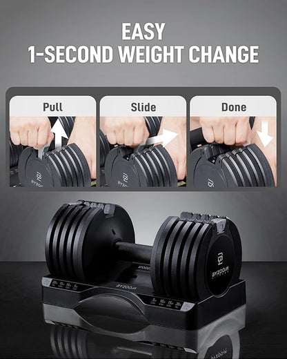 BYZOOM FITNESS Pure Series Adjustable Dumbbell - 12.5/25/27.5/75lb - ONE UNIT OR PAIR(check QTY before purchase) - 5-in-1/ 10-in-1 / 21-in-1 Flexible Hand Weights for Home Gym, Strength Training & Fitness Workouts, White OR Black