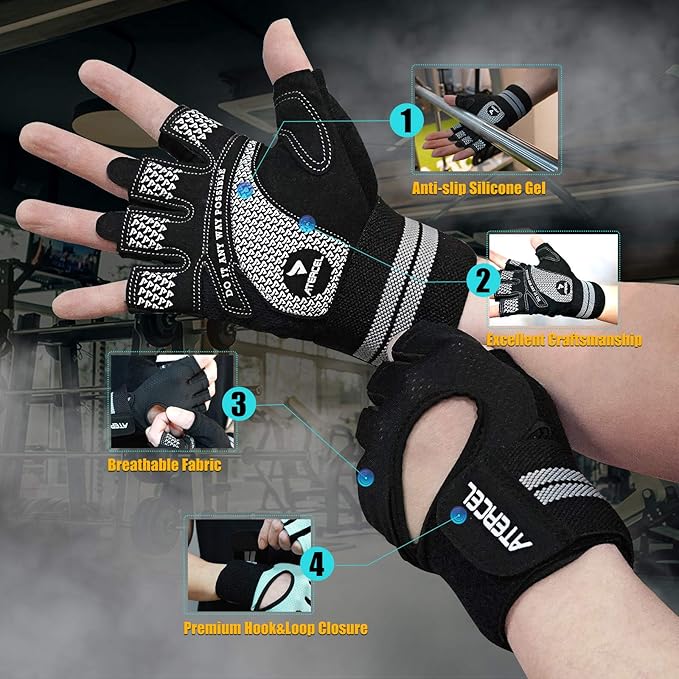 ATERCEL Weight Lifting Gloves Breathable Workout Gloves with Wrist Support for Gym, Exercise, Pull ups, Super Lightweight for Mens and Women, Full Palm Protection