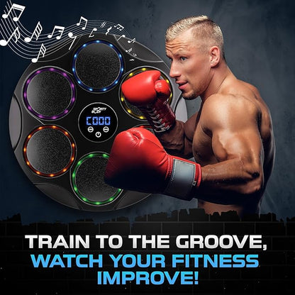 Music Boxing Beatbox Trainer by Sporty Body, 9 Speeds & 9 Light Modes, Bluetooth Sync, Auto Counting, and Durable ABS Body for Home Workouts, Supports 440lbs Punch Force, Wall Mounted Boxing Machine