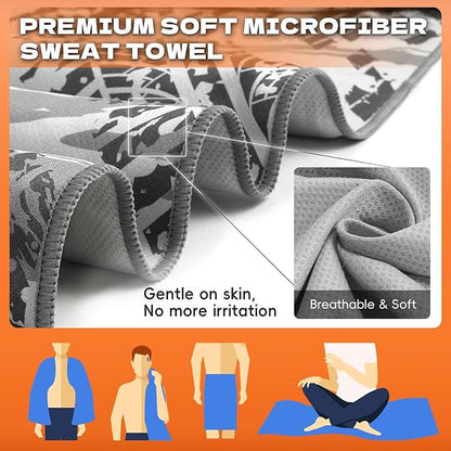 Microfiber Sweat Towel Quick Dry Lightweight Absorbent 2 Pack，Fast Drying 30‘’ X 60‘’ Negative Ions Odorless Gym Towels for Men & Women Yoga Travel Outdoor Camping Gym Beach (Gray Geometric)