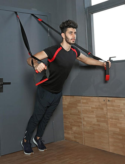 Training All-in-One Suspension Trainer Exercise Equipment Bundle,Bodyweight Fitness Resistance Trainer Kit with Pro Straps for Door Pull up Bar, Anchor Point for Complete Body Workouts V1