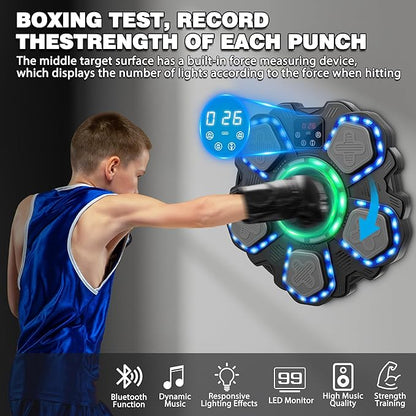 Music Boxing Machine Sport Toys for Kids and Adults,Wall Mounted Bluetooth Smart Punching Target,Training Pad Toy with Boxing Glove,Ideas Toys for Boys Girls Kids 3 4 5 6 7 8 9 10 11 12+ Years Old