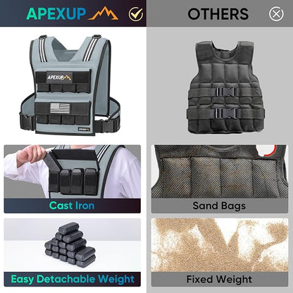 APEXUP Adjustable Weighted Vest Men 20lbs/30lbs/40lbs Weights with Reflective Stripe, Weight Vest Woman Workout Vest for Strength Training Running Walking