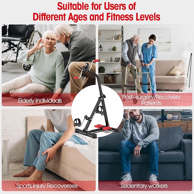Adjustable Arm Leg Knee Pedal Exerciser for Seniors, Stroke Therapy Equipment for Adults, Portable Home Gym Equipment Mini Exercise Bike Great Gift for Elderly Rehab