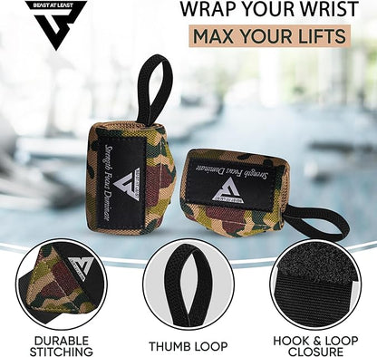 Weight Lifting Wrist Wraps – 18” Cotton Wrist Support with Thumb Loop – Gym Straps for Workout Powerlifting Weightlifting Fitness Strength Training, Stiff Wrist Straps