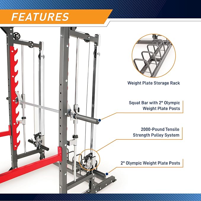 Marcy Smith Machine Home Gym System SM-4903, All-in-One Strength Training Cage with Weight Bench, Pulley, Squat Rack & Workout Station