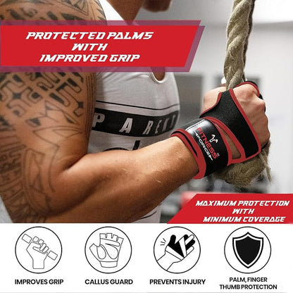 FITNESS FORCE Ventilated Weightlifting Gloves Workout Gloves for Men & Women with Built-in Wrist Wraps Fingerless Gym Gloves for Men Perfect for Exercise Fitness, Weight Lifting, Cross Training