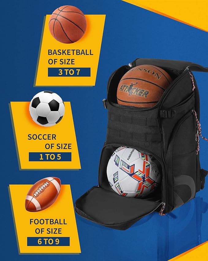 TRAILKICKER Basketball Bag Backpack with Ball Holder Multi-Sport Backpack for Soccer Volleyball Football Baseball Helmet