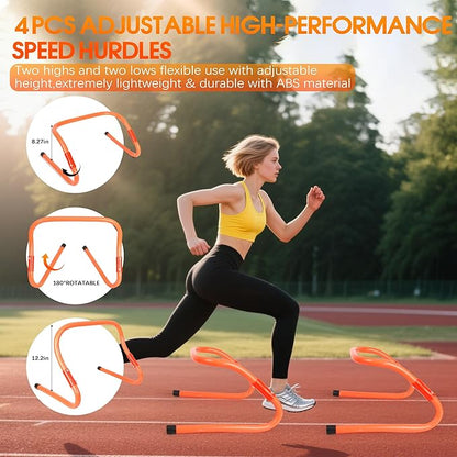 Agility Ladder Speed Training Equipment Set-20ft Agility Ladder,12 Soccer Cones,4 Hurdles,Jump Rope,Running Resistance,Soccer Football Training Equipment with Carrying Bag for Kids Adults