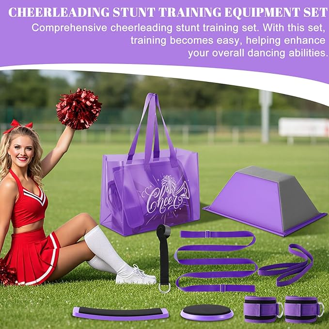 7pcs Cheer Flyer Training Set for Home Practice, Cheer Stand Kit with Balance Trainer, Stretch Strap, Rotating Board & Ankle Support, Safe Cheerleading Equipment for Beginners & Athletes