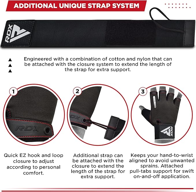 RDX Weight Lifting Gloves, Additional Stretchable Long Wrist Support, Full Palm Grip, Men Women Fitness HIIT Workout, Bodybuilding Powerlifting Strength Training Cycling Exercise Home Gym Equipment